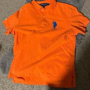 U.S. Polo Assn. Men's Cotton Pique Big Pony Logo Polo Shirt - Orange/Blue